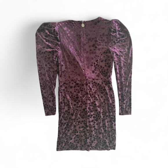 Tommy Hilfiger Puff Sleeve Burnout Dress 2 Velvet Floral Faux Wrap V Neck - Picture 3 of 13